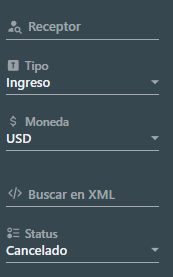 panel de filtros