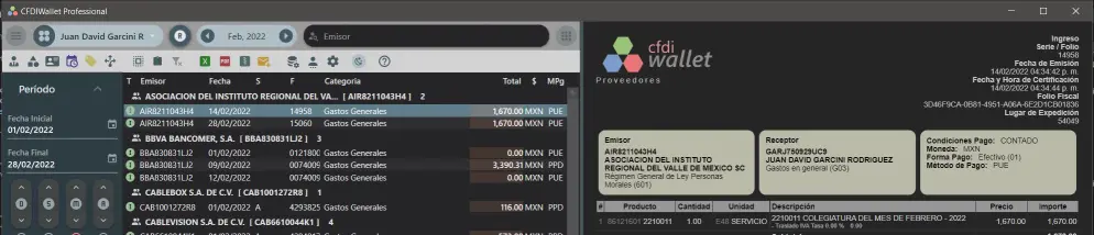 a screenshot of CFDI Wallet